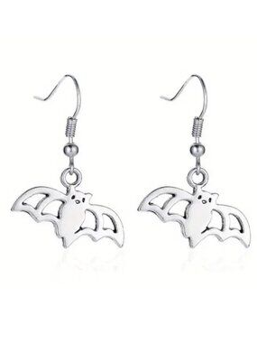 Bat Earrings Halloween Dangle Hanging Silver Goth Style Costume Party Rave Scene